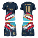 Camiseta sublimada azul marino/turquesa/rojo