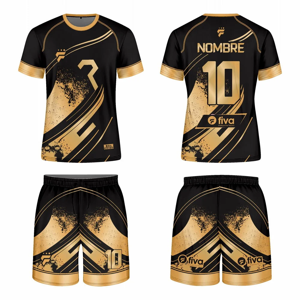NEGRO DORADO TRAMADO1 CAMISETA DE FUTBOL NEGRO/DORADO 2023 - Imagen 1